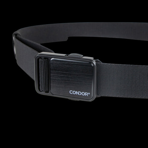The Condor EDC Belt is a black tactical belt with a rectangular, textured metal buckle featuring the Condor logo—perfect for everyday carry or shooting range use, displayed against a white background.